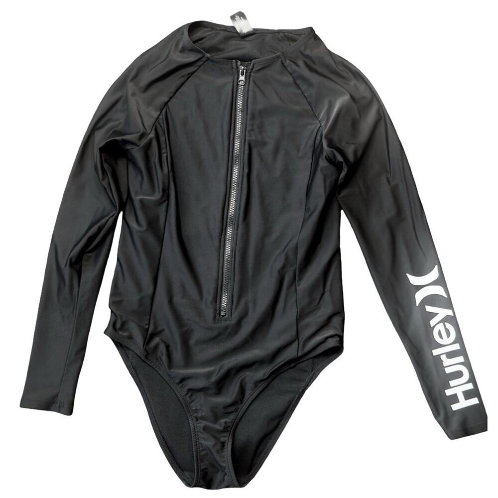 Hurley Black Long Sleeve Zip Front One-Piece Swimsuit